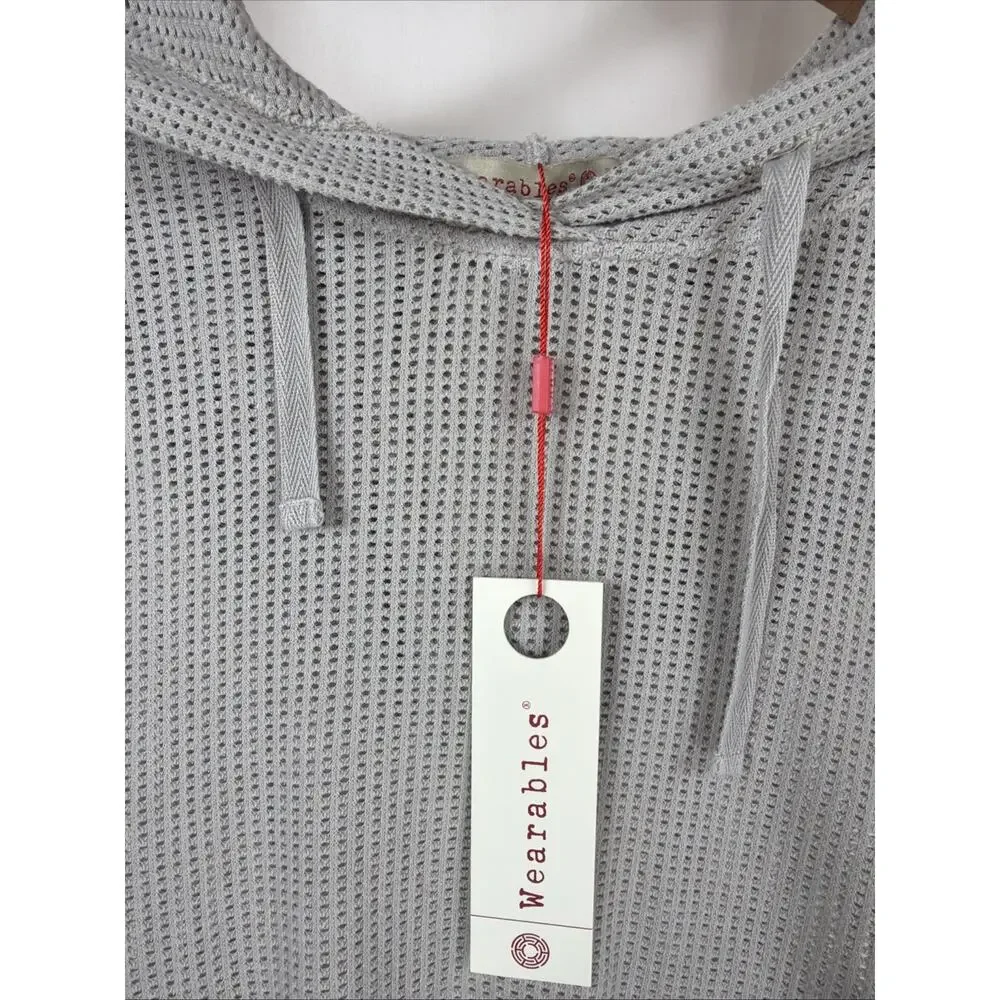 NWT XCVI Wearables Hooded Long Sleeve High Low Hem Mesh Top #1176 Size XS